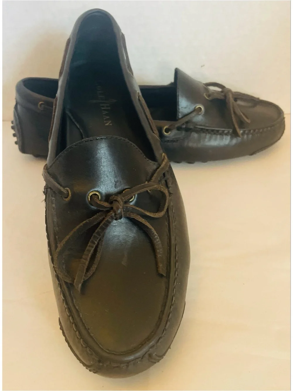 Cole Haan Mens Boat Shoes Slip On Loafers Real Black Leather Moccassins Size 8